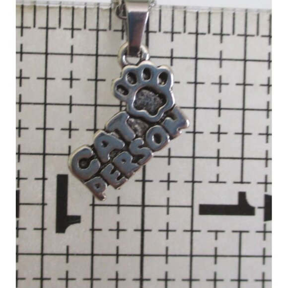 New Cat Person with Paw Pendant Necklace on 18" Stainless Chain Cat Lover Gift - Picture 3 of 6